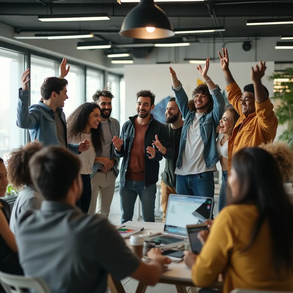 Equipo de emprendedores colombianos presentando su proyecto.