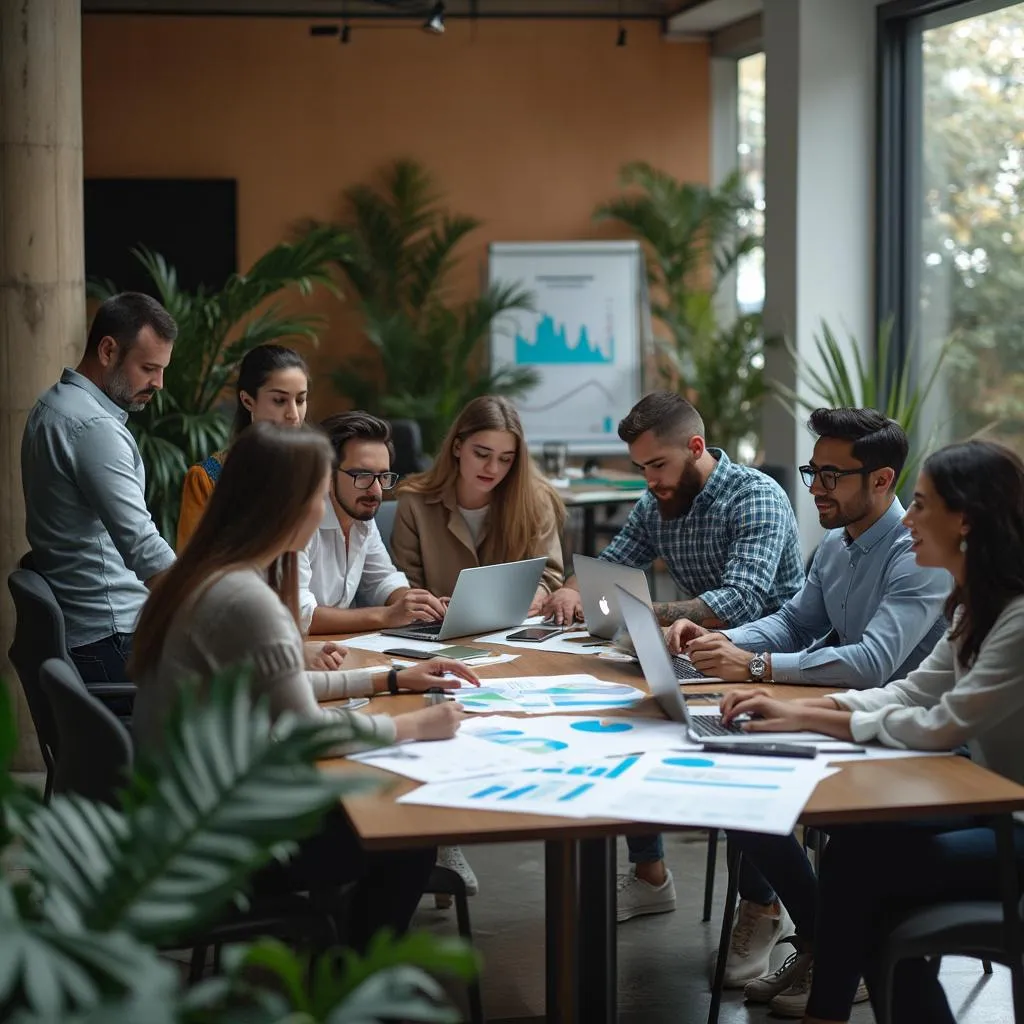 Equipo de Inversiones Colombia discutiendo estrategias financieras en una oficina moderna.